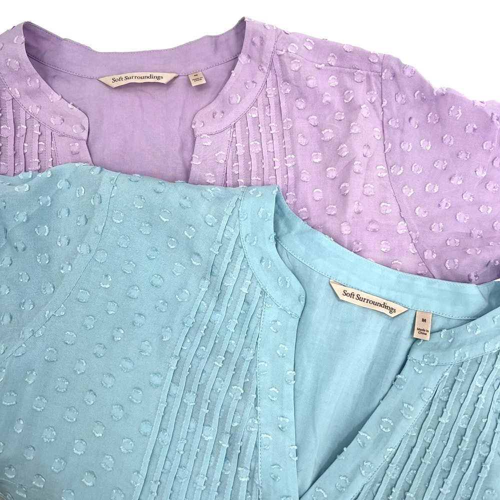 SOFT SURROUNDINGS Women's Sz M LOT OF 2 Short-Sleeve V-Neck Textured Rayon Tops